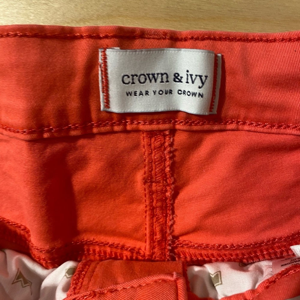 Crown & Ivy Vibrant Orange High Rise Skinny Cropped Pants 12 (QJ) - Picture 4 of 7